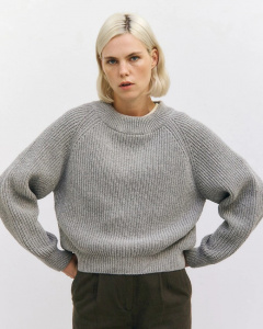 Rotholz "Cropped Knit Sweatshirt" (wool) - grey melange