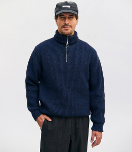 Rotholz "Heavy Knit Zip Neck" (wool) - blue melange