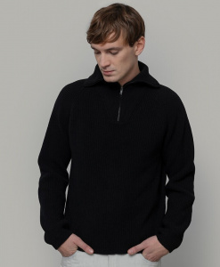 Wool Zip Neck Knit "Stefano" - black ardesia