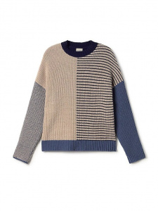 Wool Knit Sweater "Tubai" - blue block