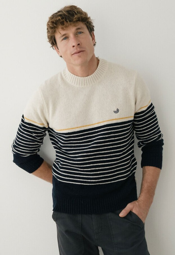 Woll-Strickpullover "Robberg" - navy/ecru