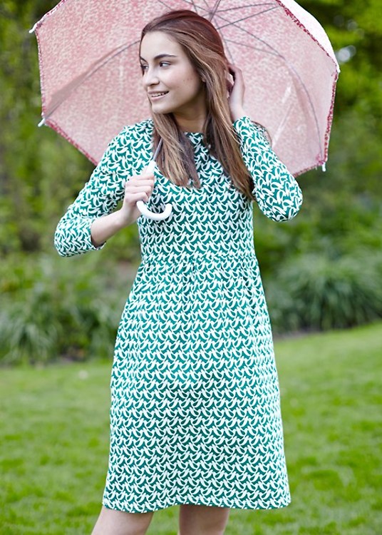 People Tree Kleid Orla Kiely Birdwatch grun fairtragen